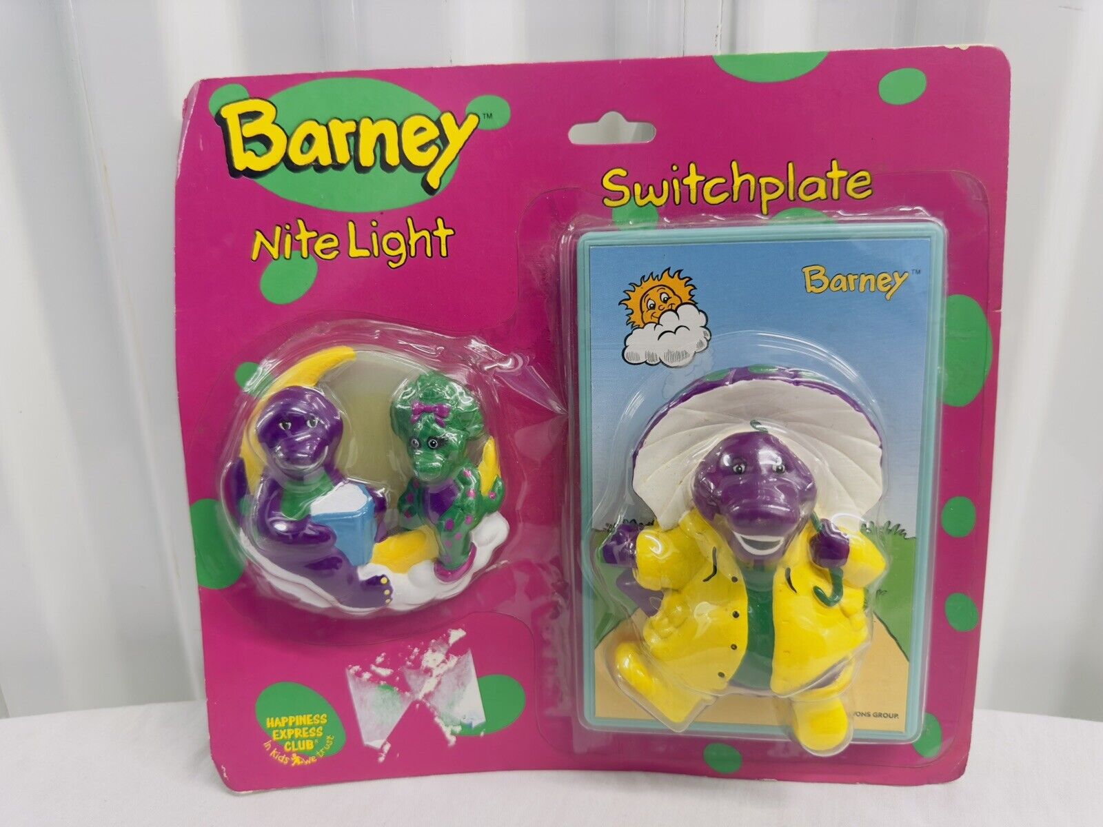 Vintage Barney Nite Light And Switchplate 1992 By Happiness Express INC.
