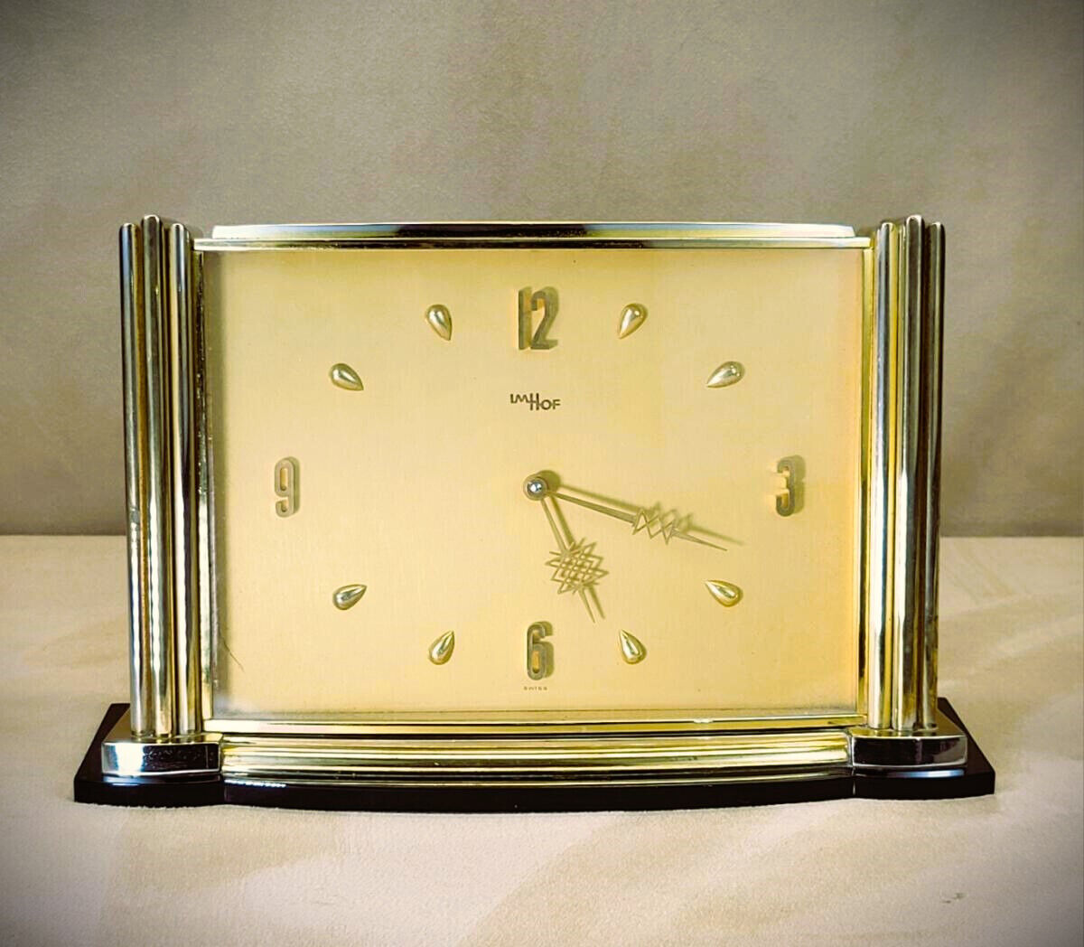 SALE RESTORED '60 Modern ImHof Swiss Shelf Clock Bronze Bakelite 8-day 15-jewels