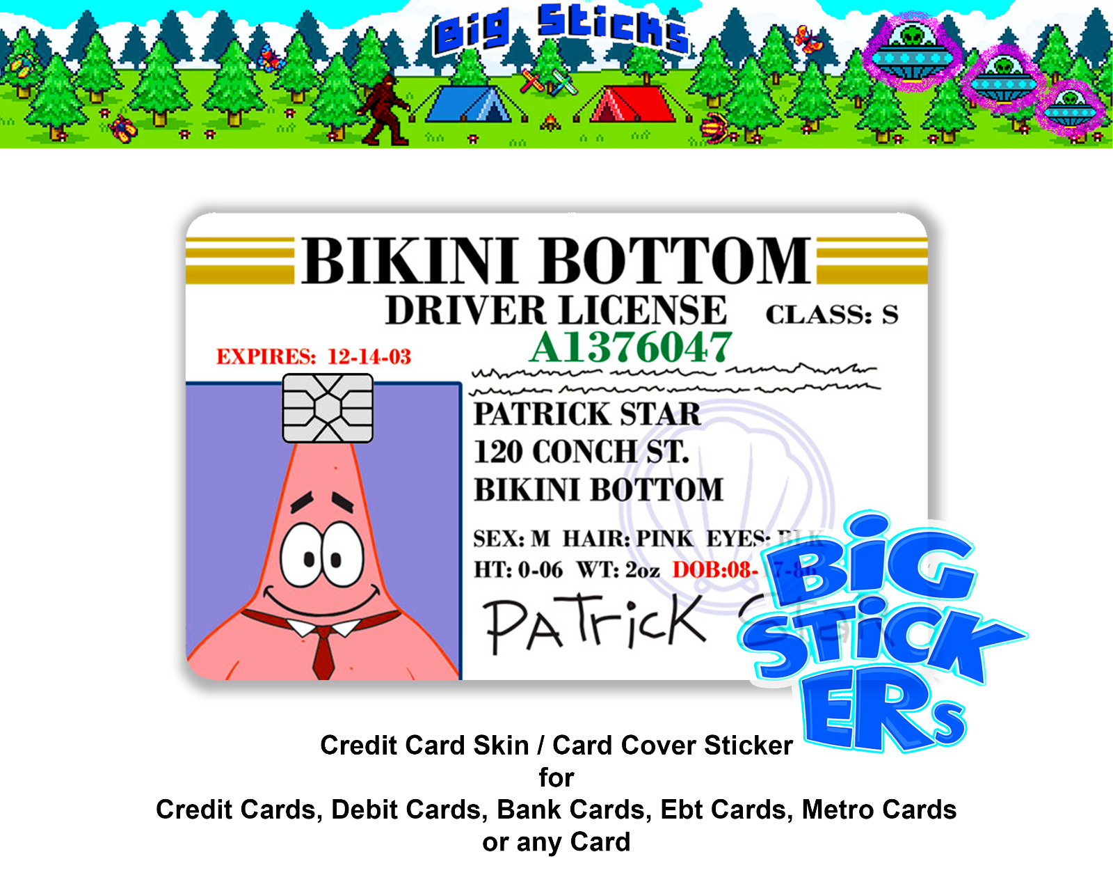 Bikini Bottom License Patrick Star Credit Card Skin Cover Sticker SMART Decal