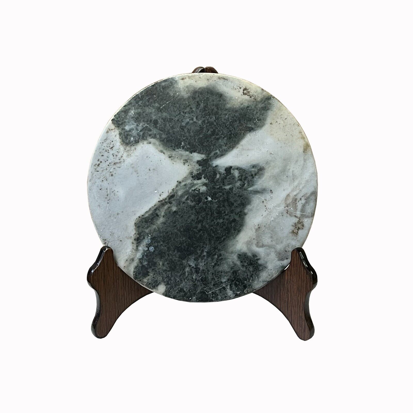 Chinese Natural Dream Stone Round White Fengshui Plaque Display ws2263