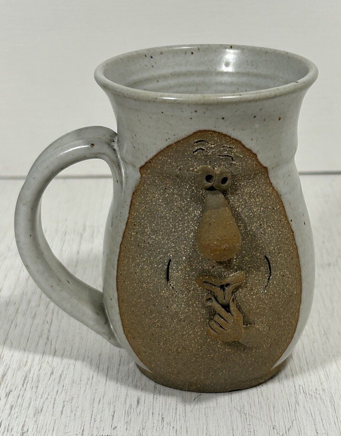 Whimsical 3D Face Coffee Mug Studio Art Sculptured Pottery Artist Signed