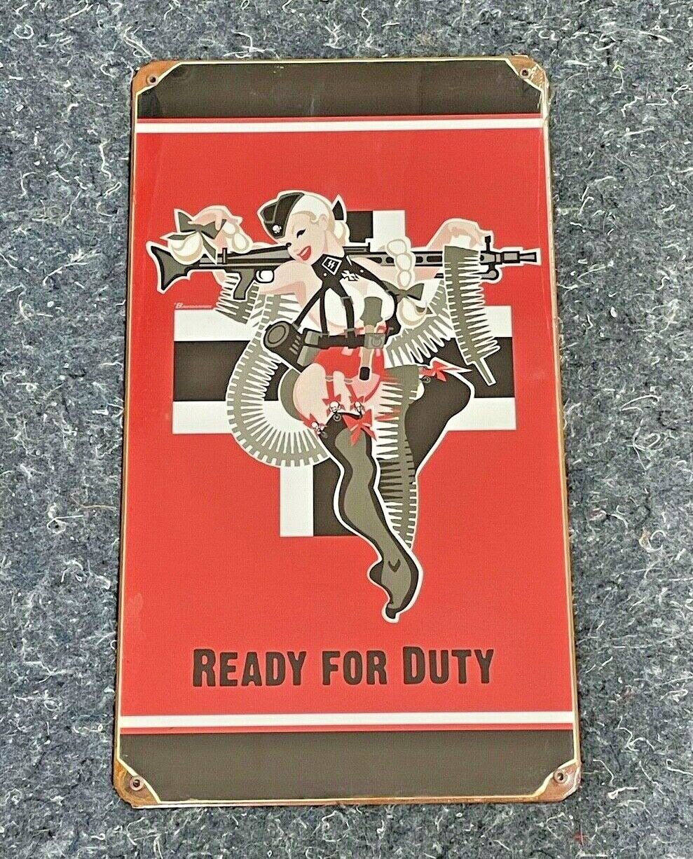 GERMAN READY FOR DUTY MG34 MG43 14 X 8 VINTAGE STYLE METAL SIGN