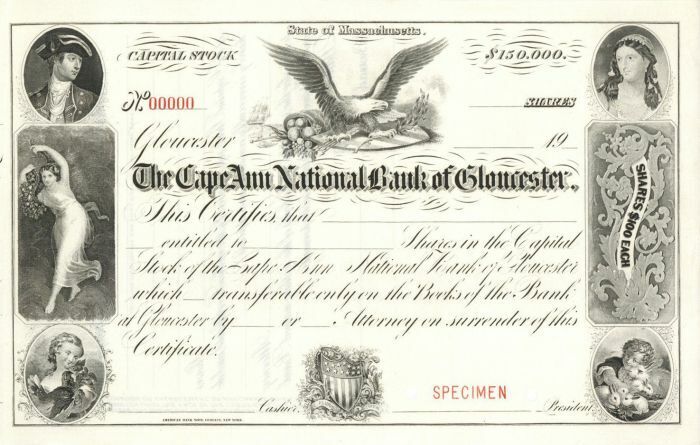 Cape Ann National Bank of Gloucester - Specimen Stock - Specimen Stocks & Bonds