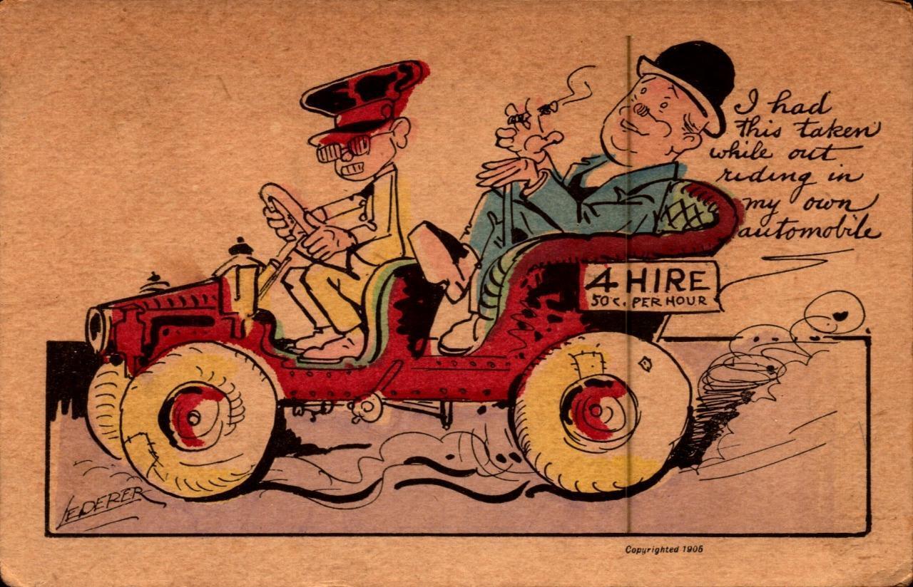 cir. 1906 Lederer Postcard Automobile Taxi Ride \
