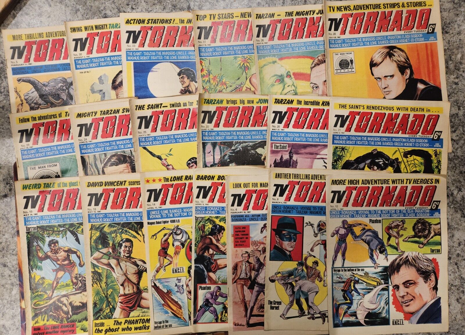 Lot of 20 Rare TV TORNADO Comics 1967 UK Phantom, Green Hornet, Flash Gordon