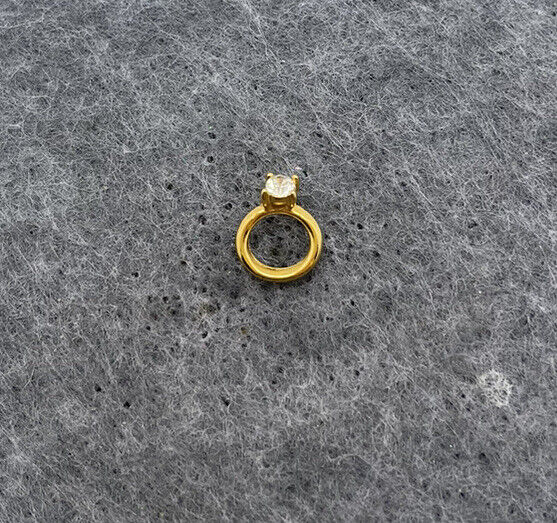 Dainty Gold Tone Rhinestone Wedding Ring Lapel Pin Unmarked