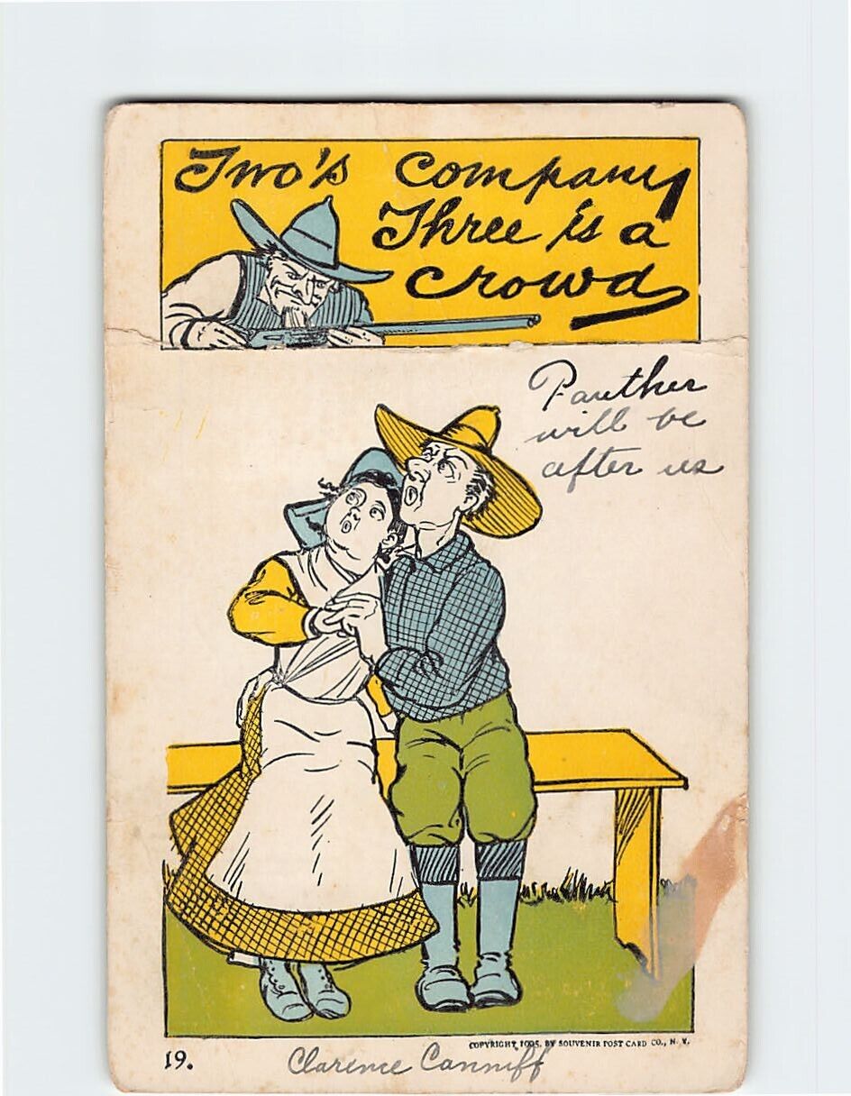 Postcard Two\'s company, Three is a crowd, Lovers Comic Art Print