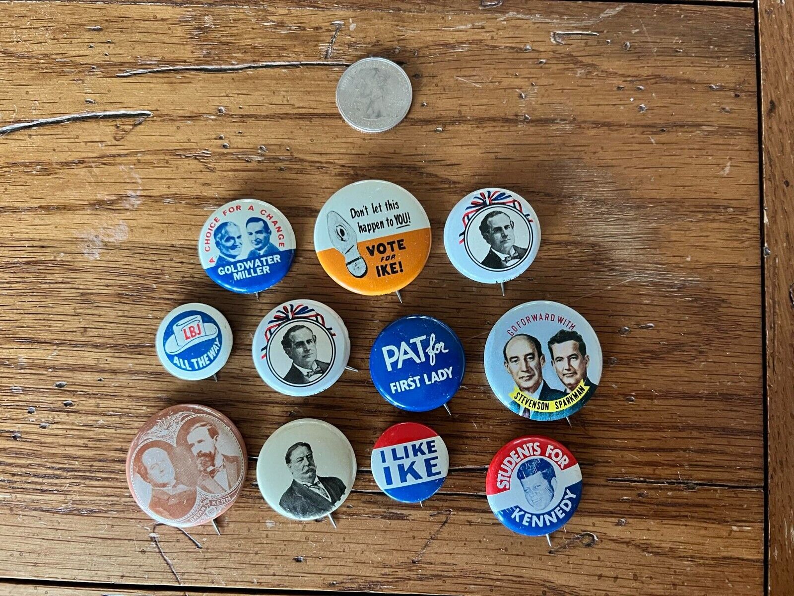 Vintage US Presidential Campaign Buttons Lot of 11 - Nixon, Kennedy, LBJ 1972