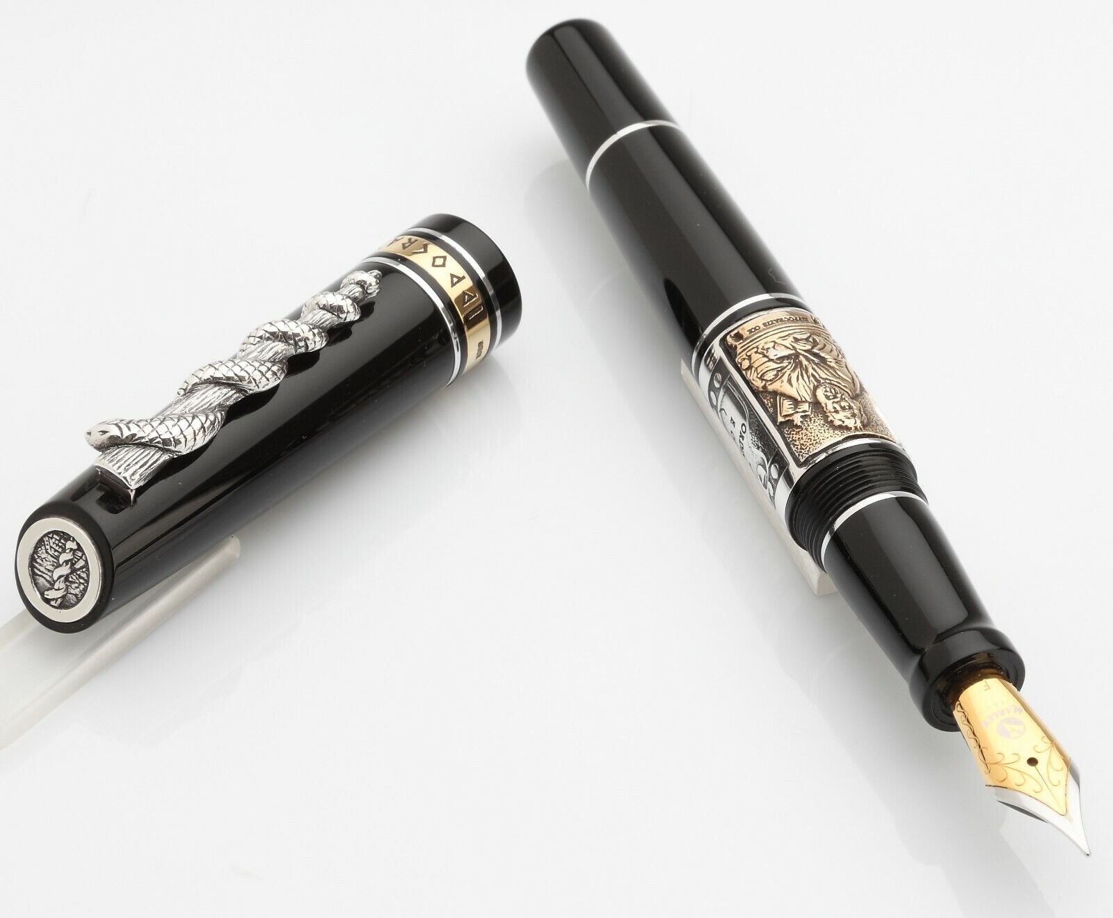 Marlen Ippocrate (Hippocrates) Fountain Pen with Silver Rod of Asclepius #Black