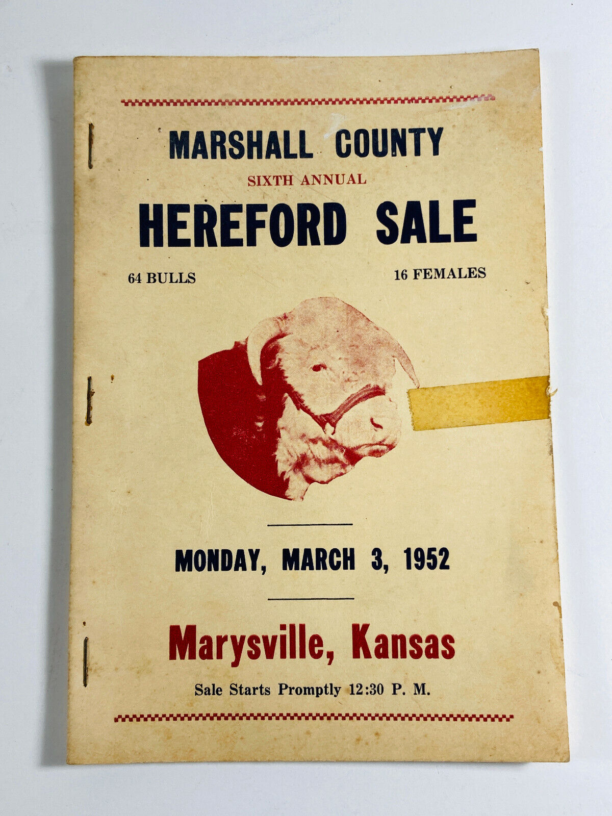 1952 Marshall County Kansas Marysville KS Hereford Sale Booklet vtg