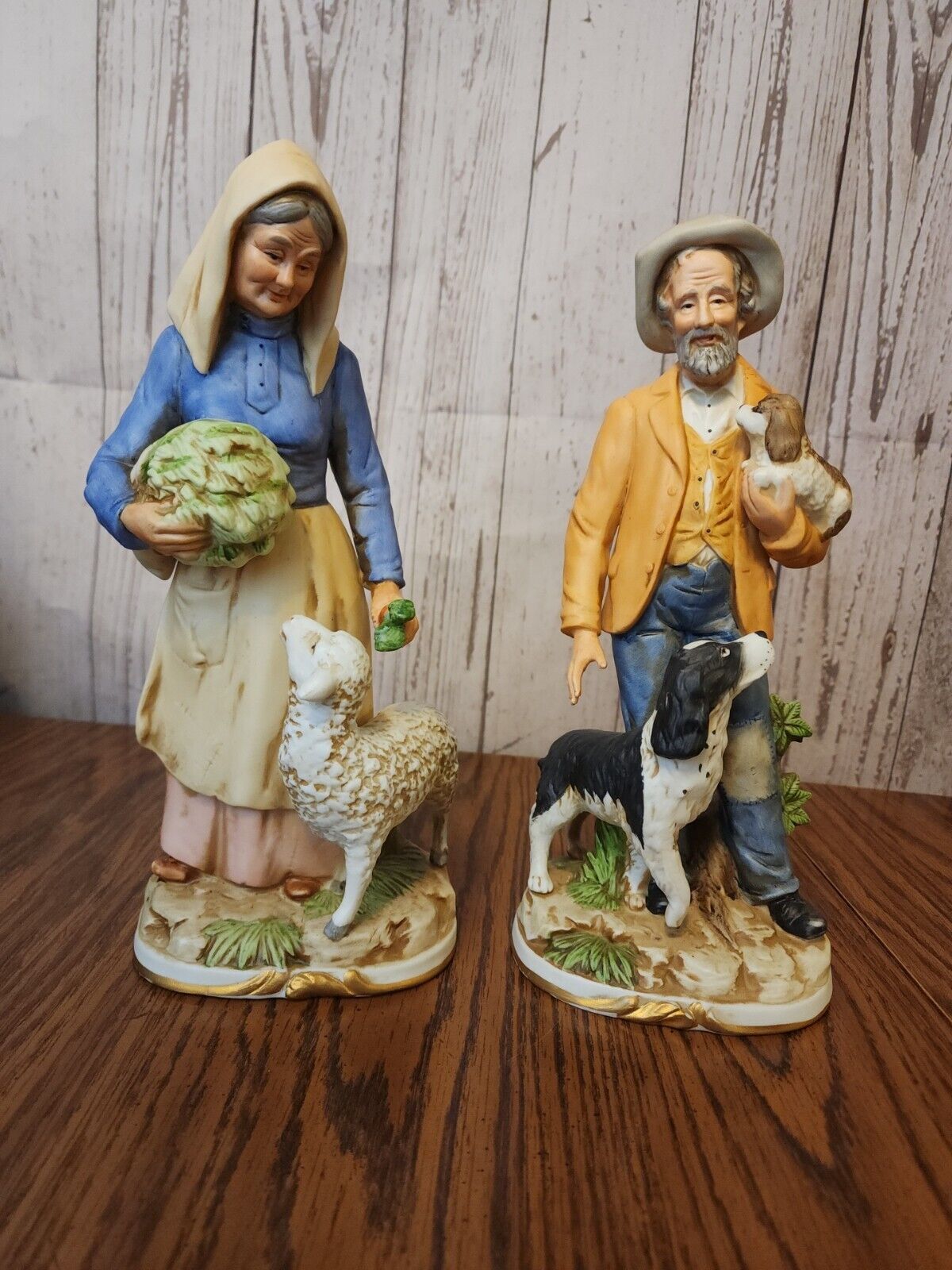 Homco Man & Woman Vegetable Harvest  Sheep Dog  Porcelain # 8811 Retired Couple 