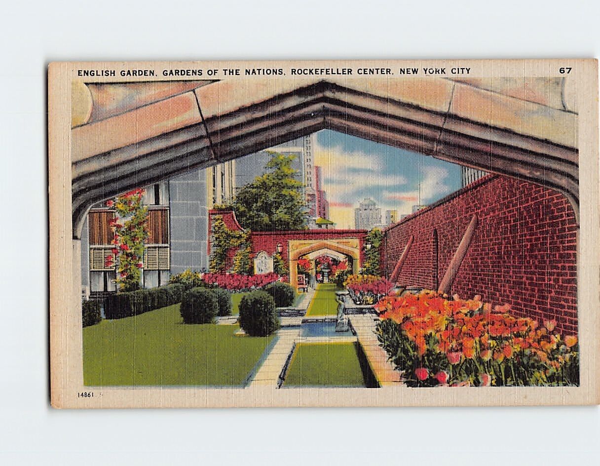 Postcard Gardens Of The Nations, English Garden, Rockefeller Center, New York
