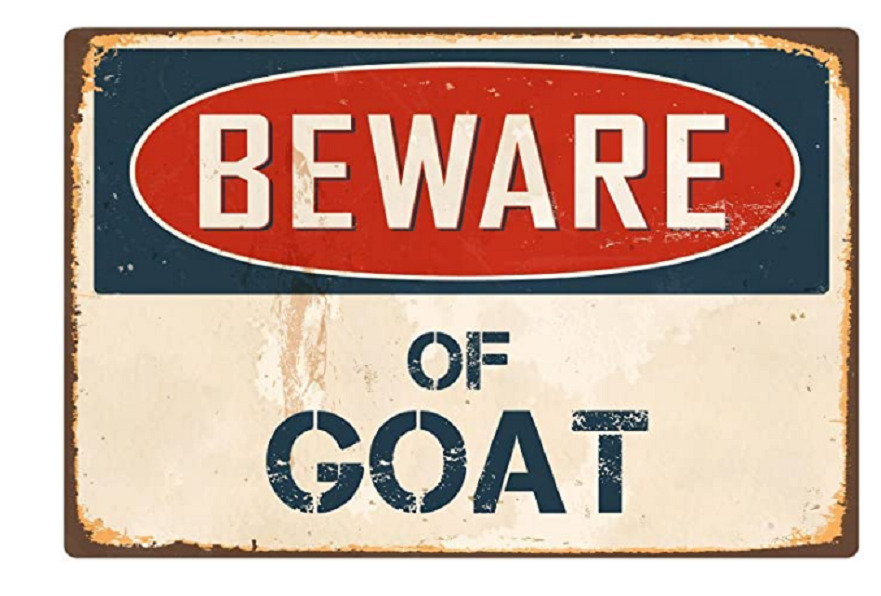 BEWARE OF GOAT FUNNY TIN SIGN WALL ART POSTER METAL  BILLY GOAT CURSE TAVERN OLD