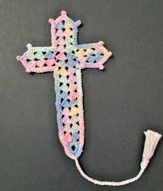 Hand-Crocheted Pastel Cross Bookmark