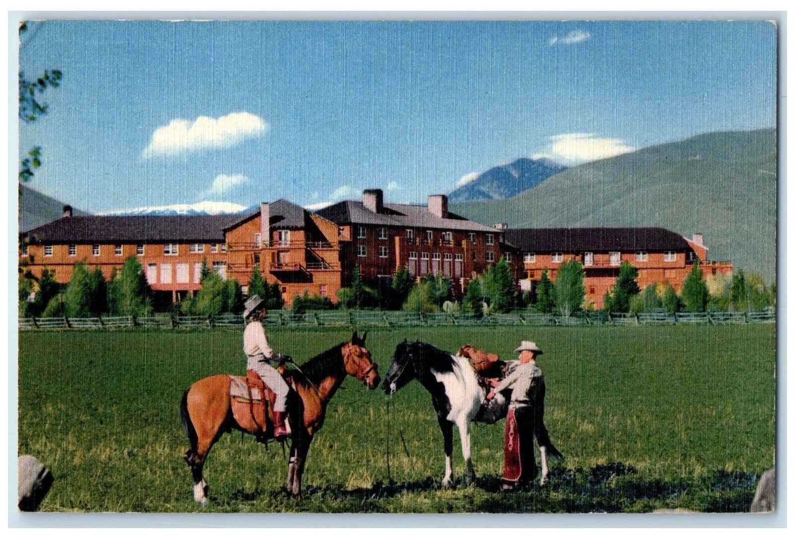 c1940s Sun Valley Lodge Exterior Sun Valley Indiana IN Horseback Riding Postcard