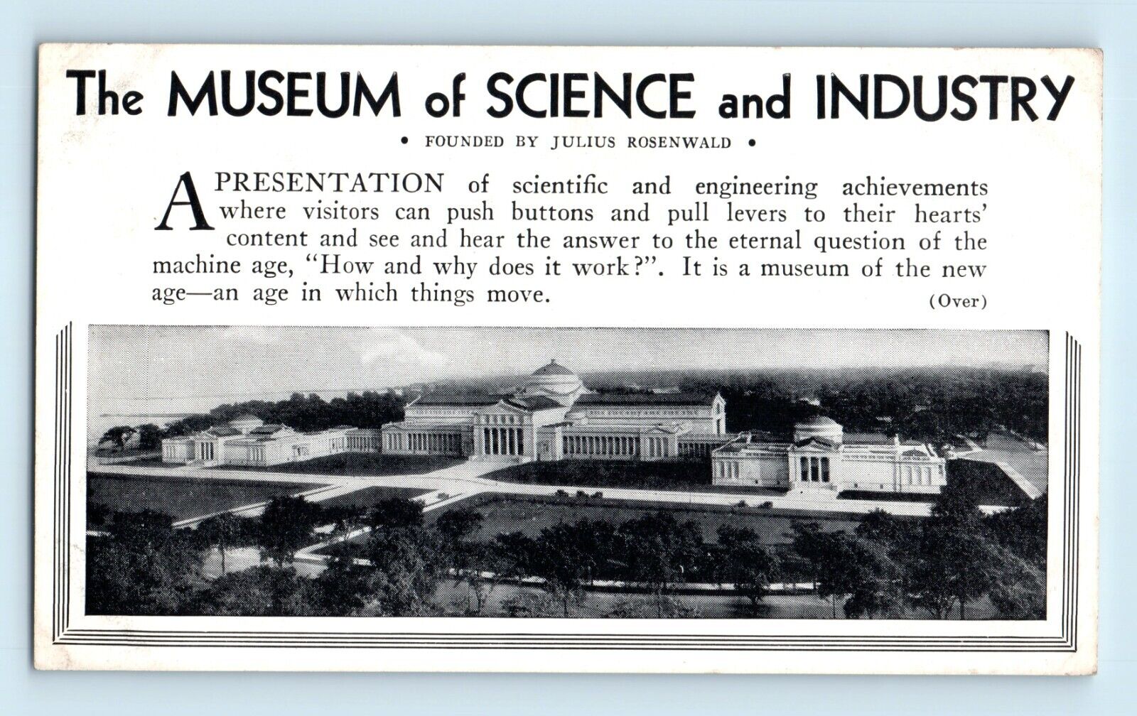 Vintage Original Th MUSEUM of SCIENCE & INDUSTRY by Julius Rosenwald Postcard C4