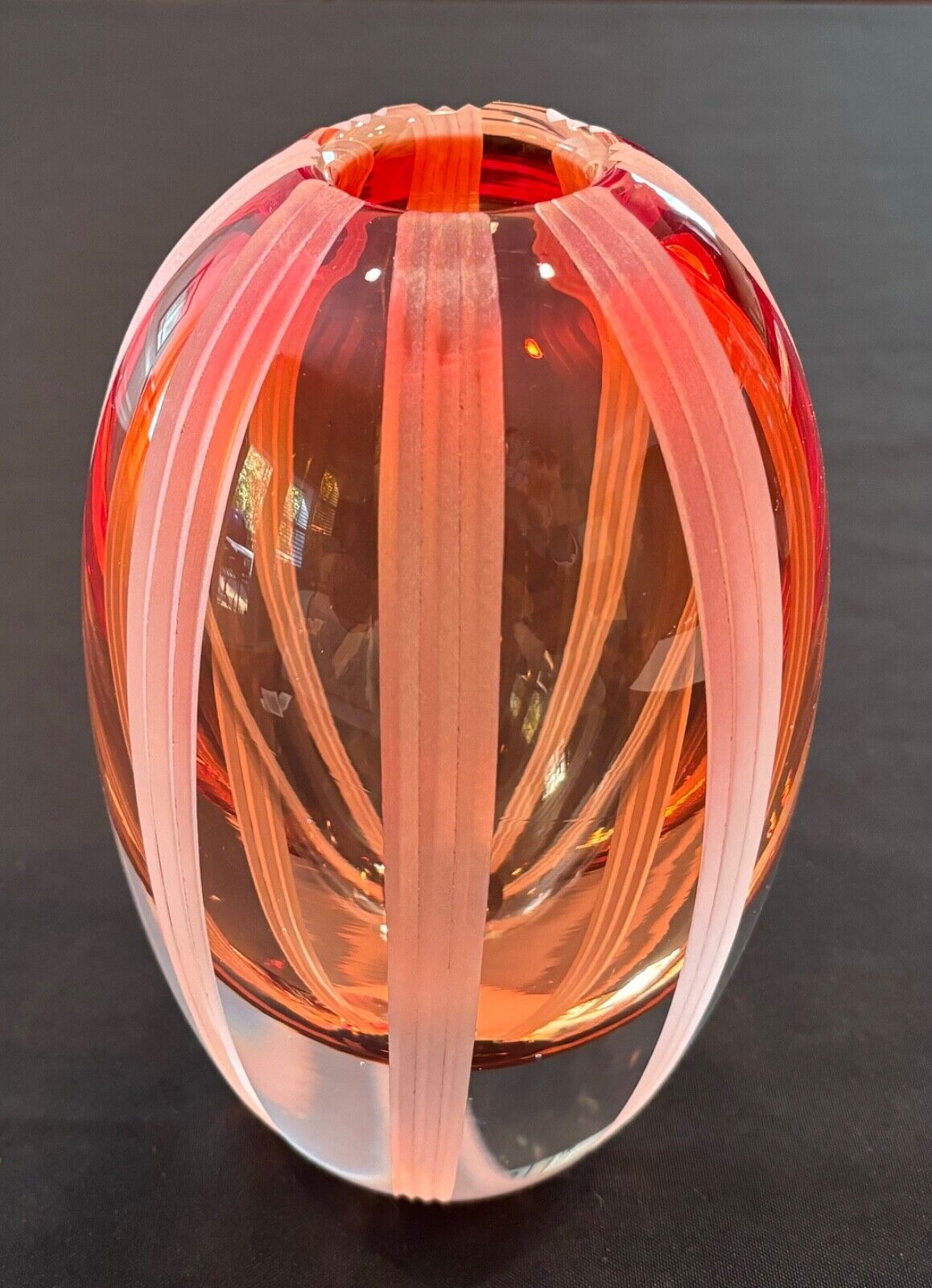 Gorgeous Orange Etched Art Glass WATERFORD Mesa Sunrise Evolution Vase 8 1/2