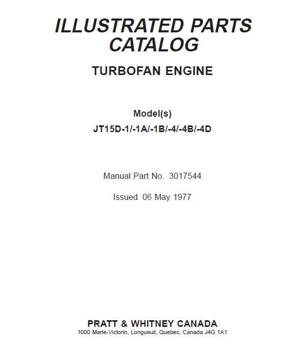 Pratt & Whitney JT15D engine parts manual rare historic archive detail 1970\'s  