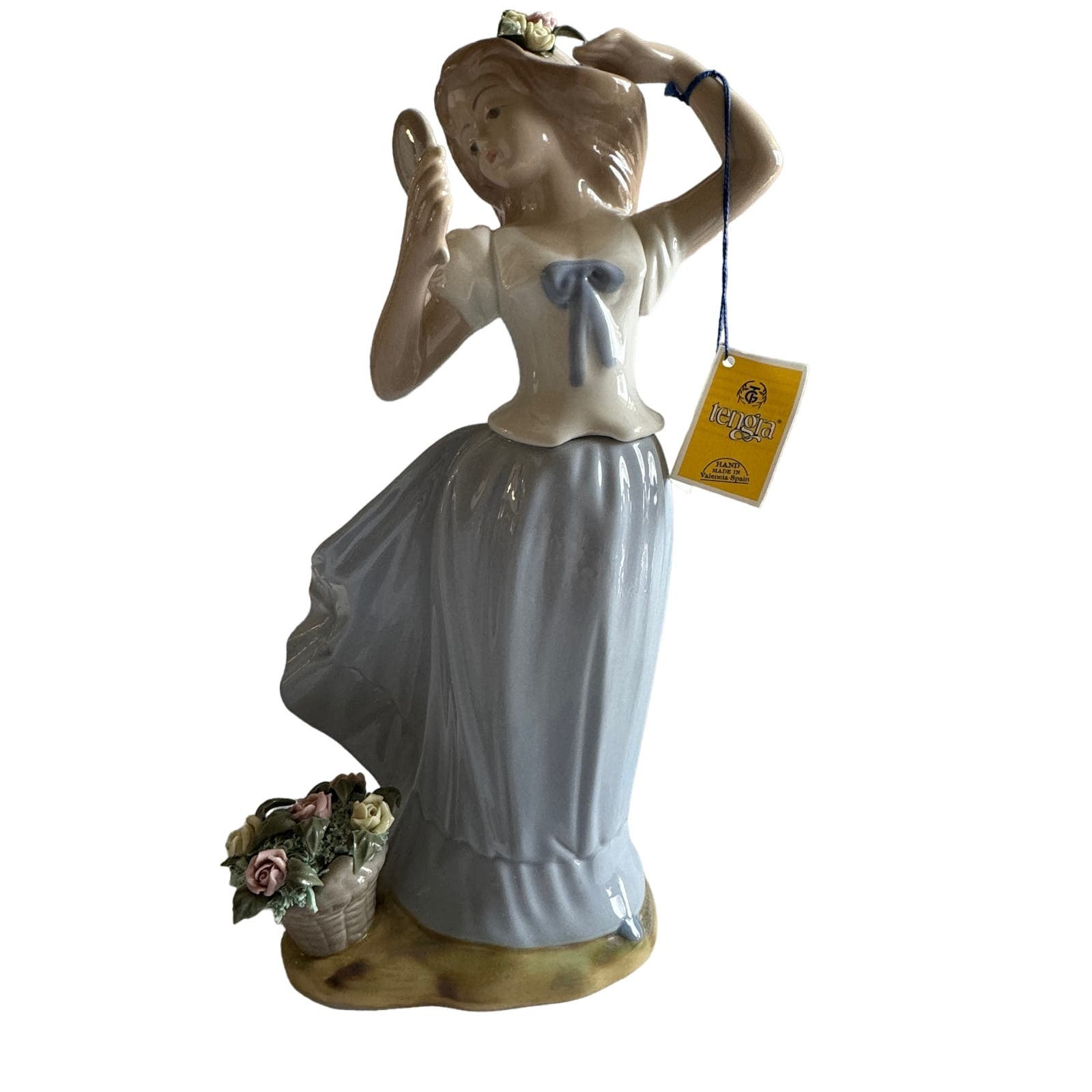 Vintage Porcelain Figurine Girl With Flowers Tengra Valencia SPAIN Handmade 12\