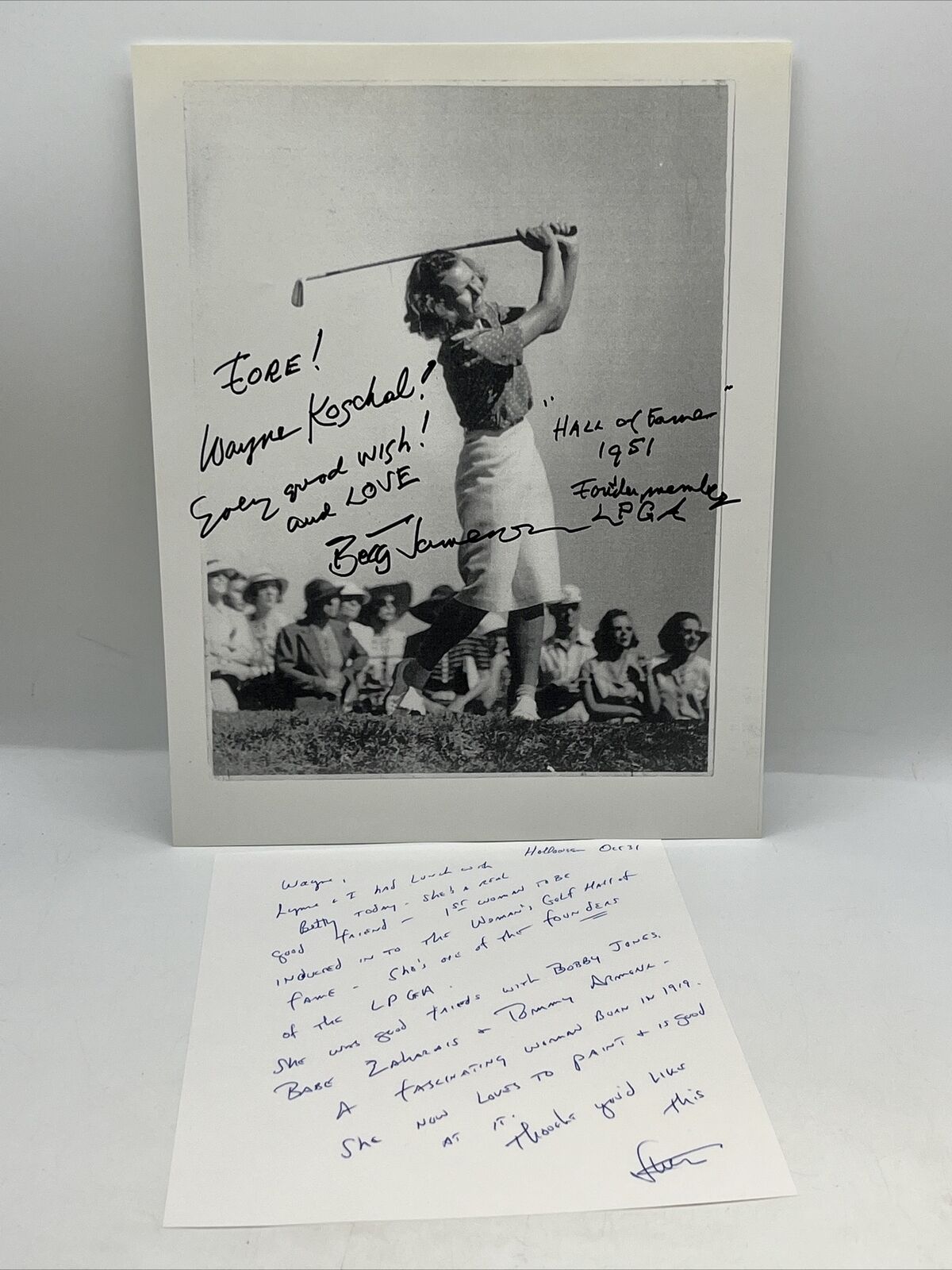 1951 Press Photo Betty Jameson Golfer Hall A Fame Autographed W Handwritten Note