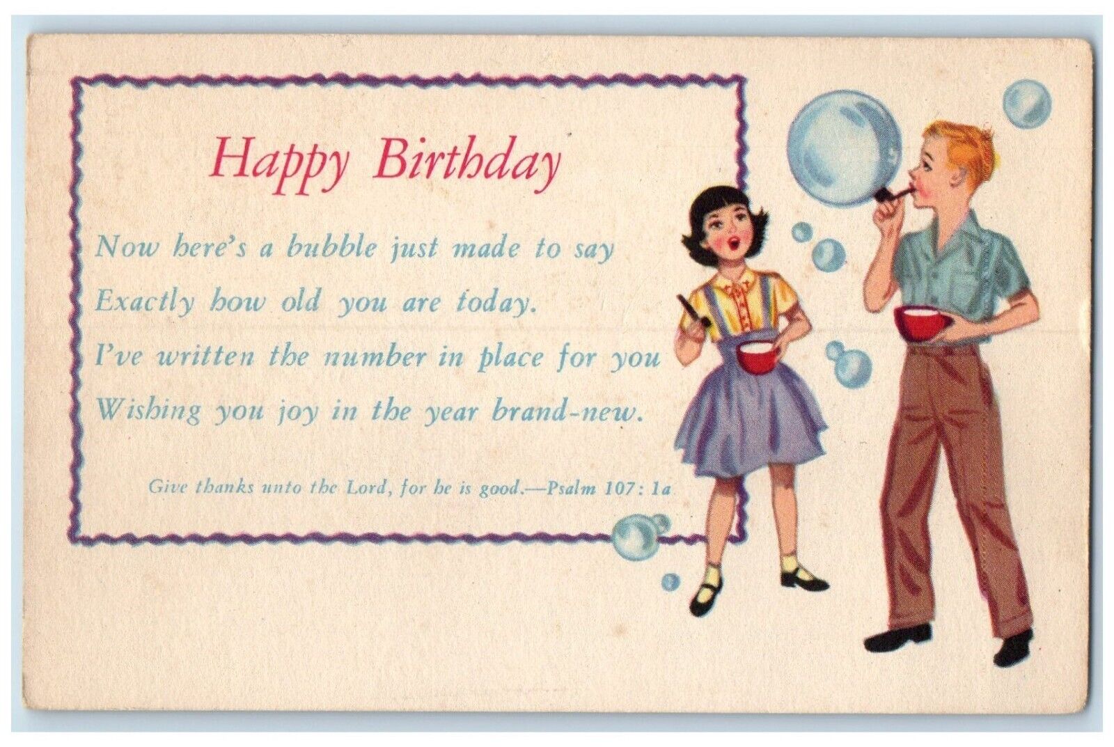 c1910's Happy Birthday Children Playing Bubbles Unposted Antique Postcard
