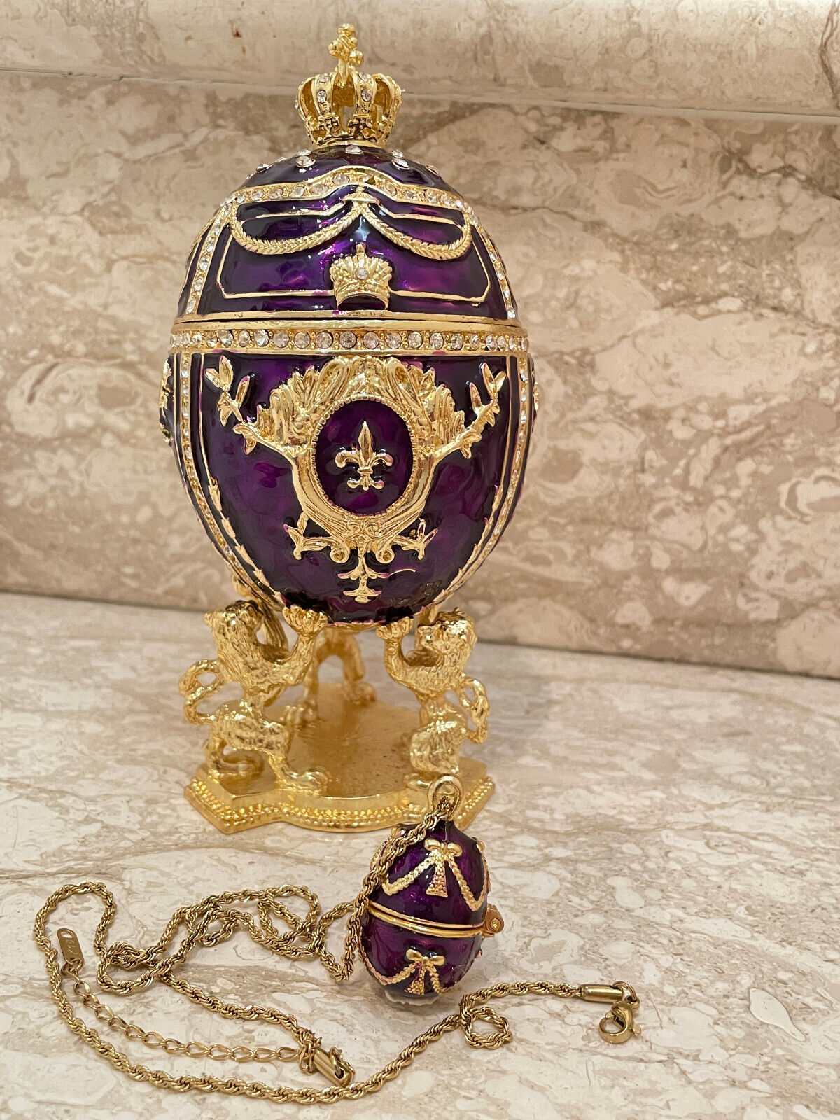 pierrelorren Faberge Egg SET Faberge Trinket box & Faberge Egg Necklace Amethyst