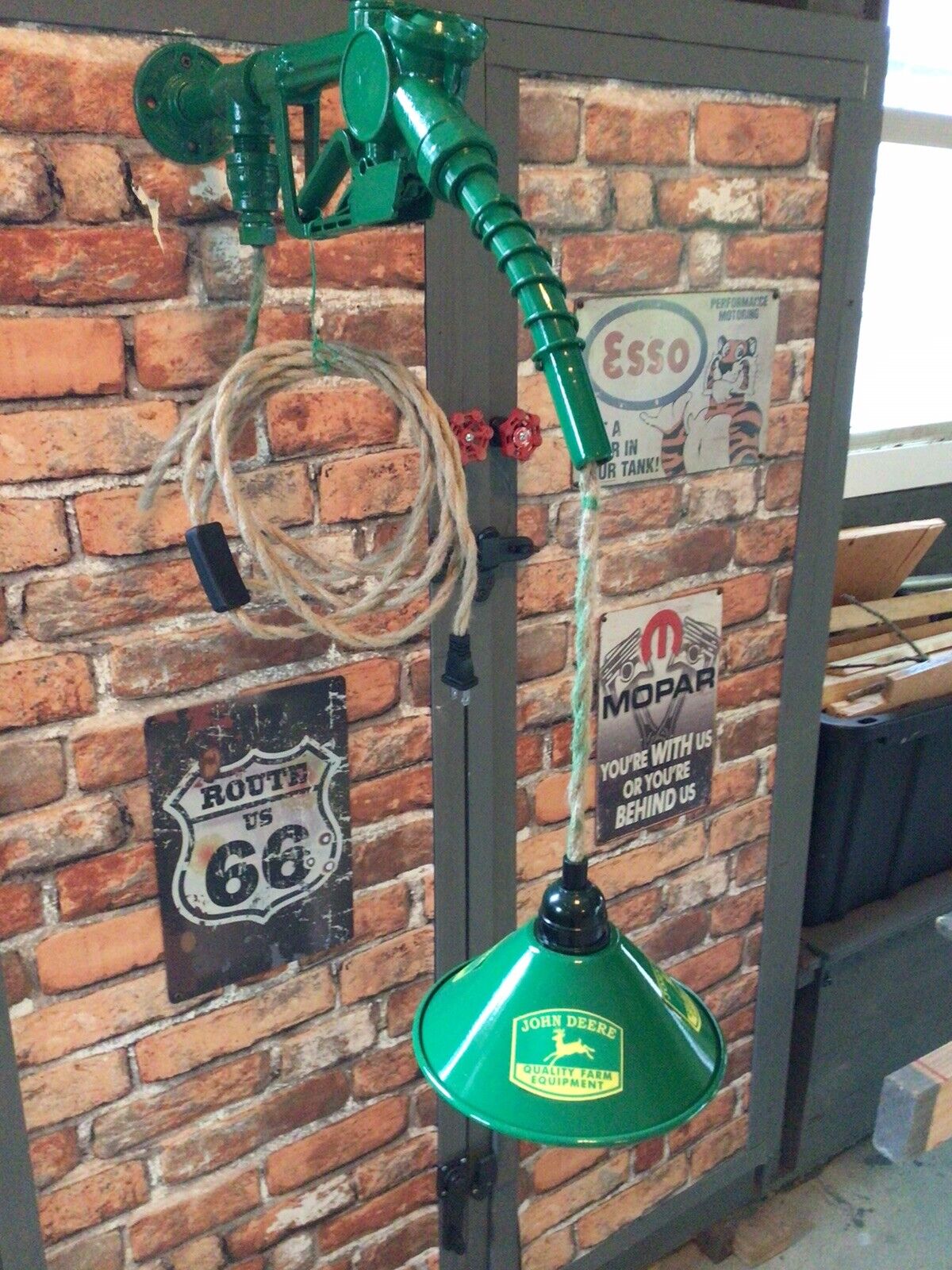 Unique Handmade Gasoline Handle John Deere Lamp with Switch and Edison Bulb