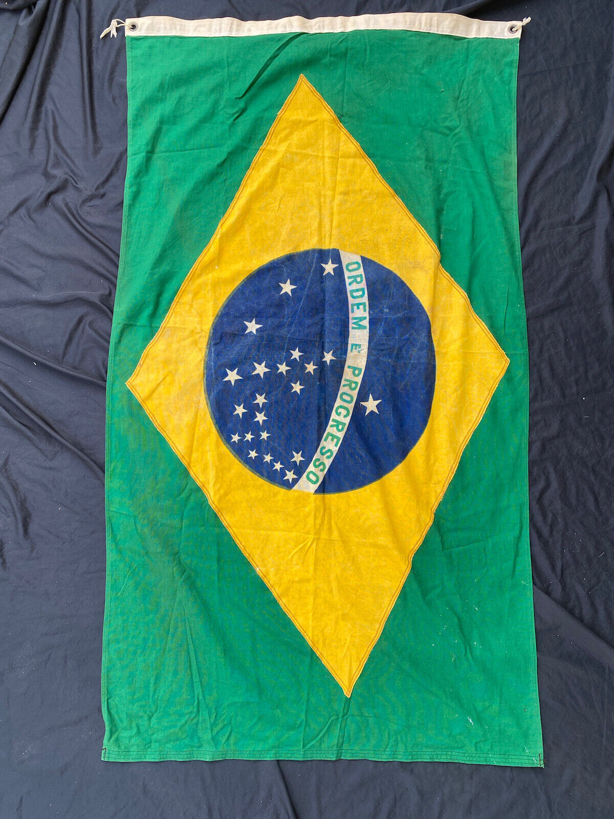 Antique 1940s Brazilian National Flag 60x34 inch Ordem E Progresso