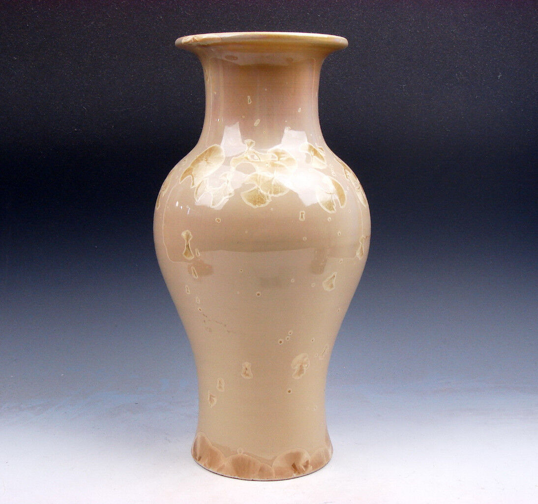 10 Inches Brownish Crystalline Glazed Heavy Porcelain Vase #06041706