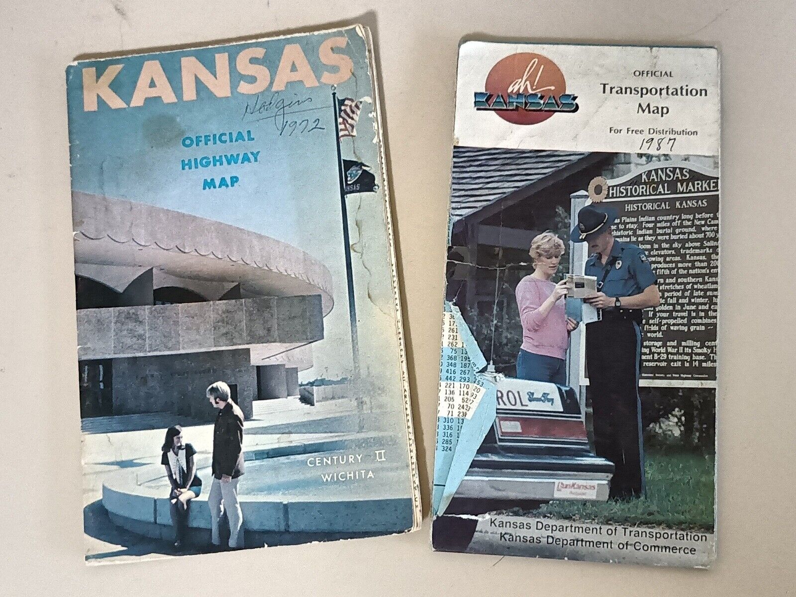 2 Vintage Kansas Highway Maps (1972, 1987) Collectible State Maps