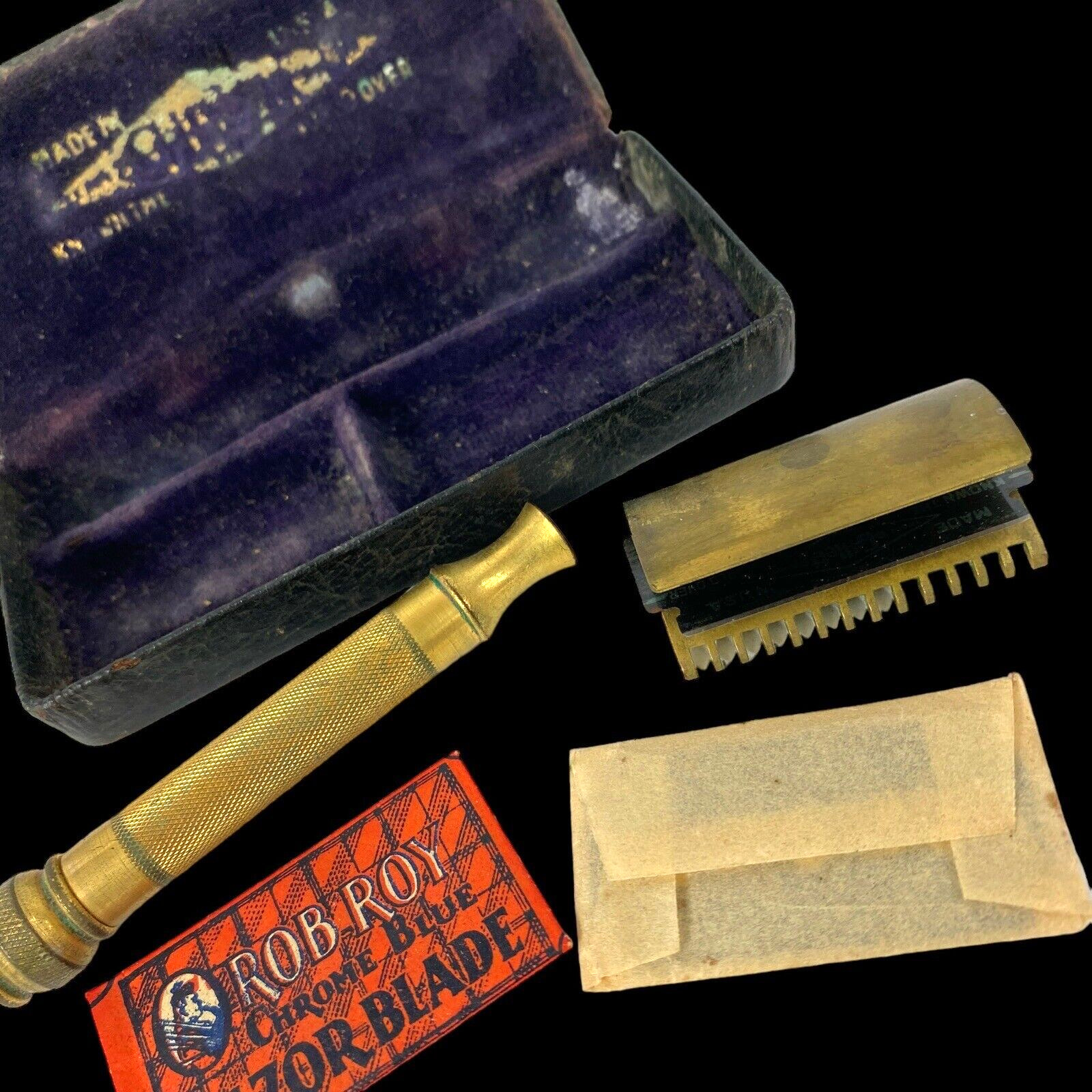 Gillette Safety Razor Vintage Antique Original Velvet-Lined Case w Accessories