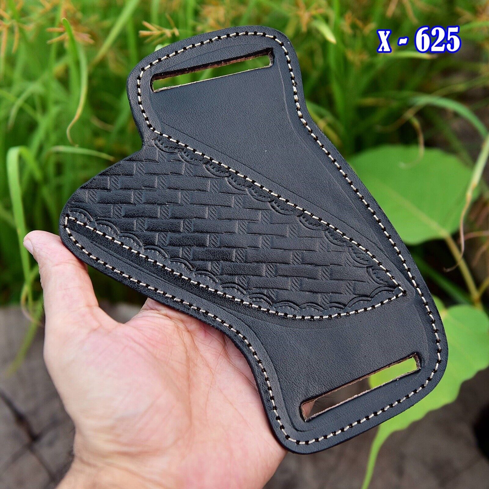 Black LEATHER ENGRAVED PANCAKE Fixed Blade Knife Sheath Outdoor Tool Holster