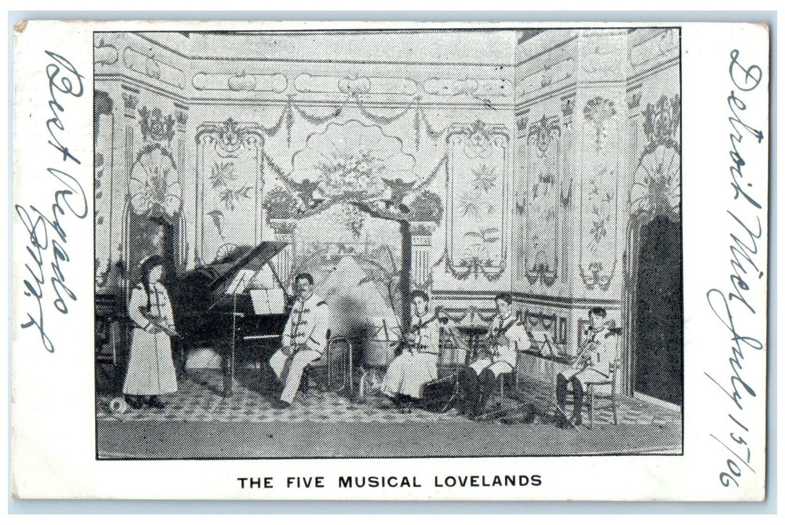 1906 The Five Musical Lovelands Musical Theatre Advertising Detroit MI Postcard