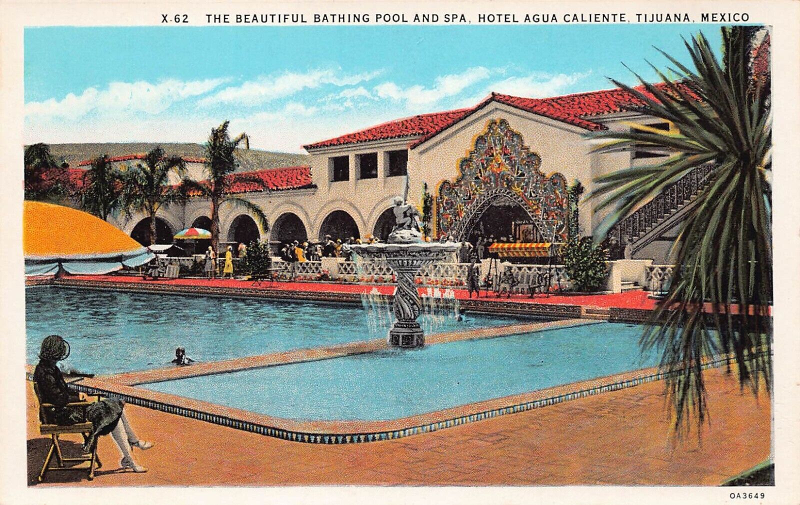 Tijuana-Baja California Mexico Hotel Agua Caliente Casino Pool Vtg Postcard D39