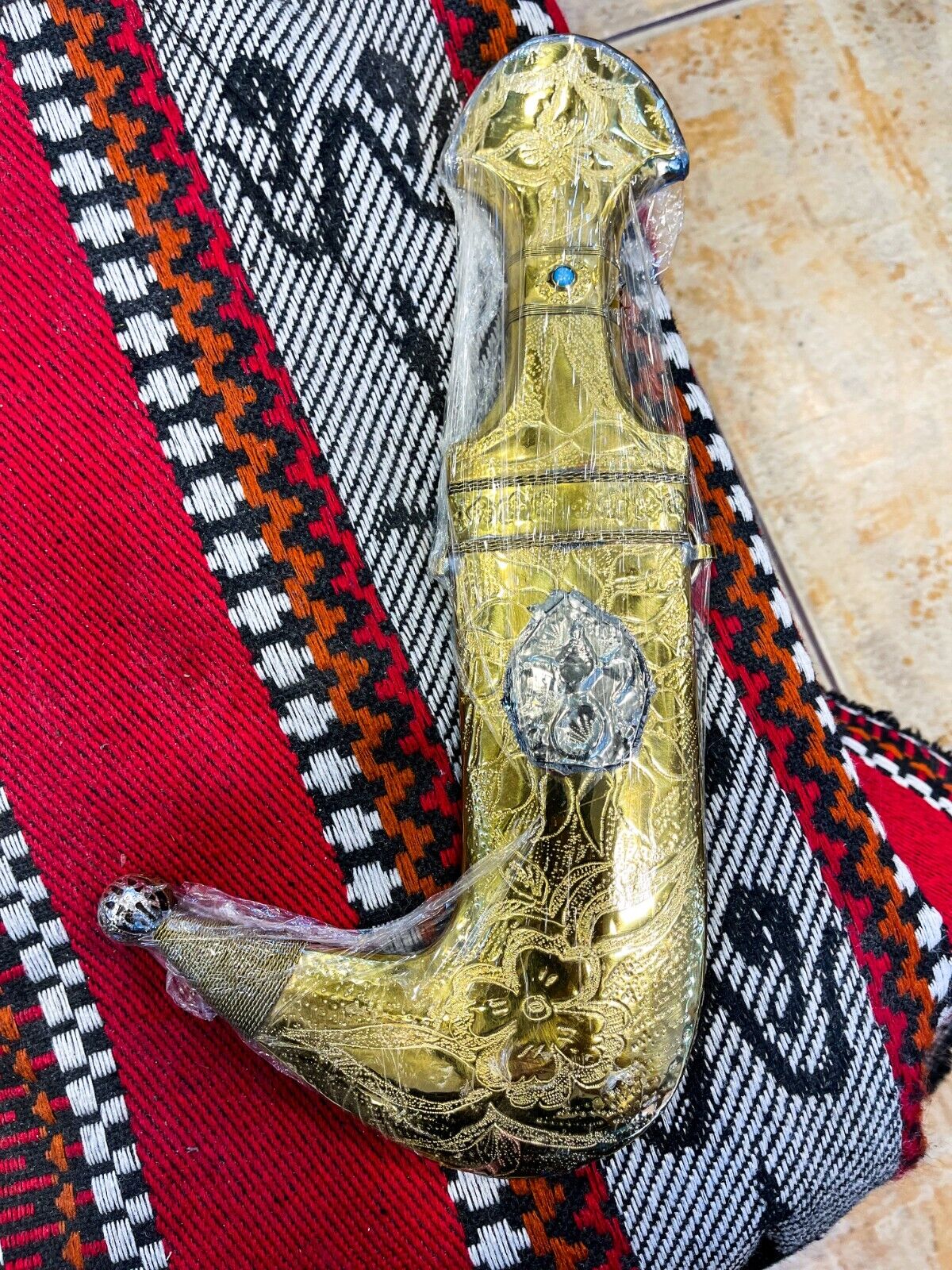 Royal Omani Antique Gold Brass Dagger Knife - Exquisite Jambiya Design - Rare