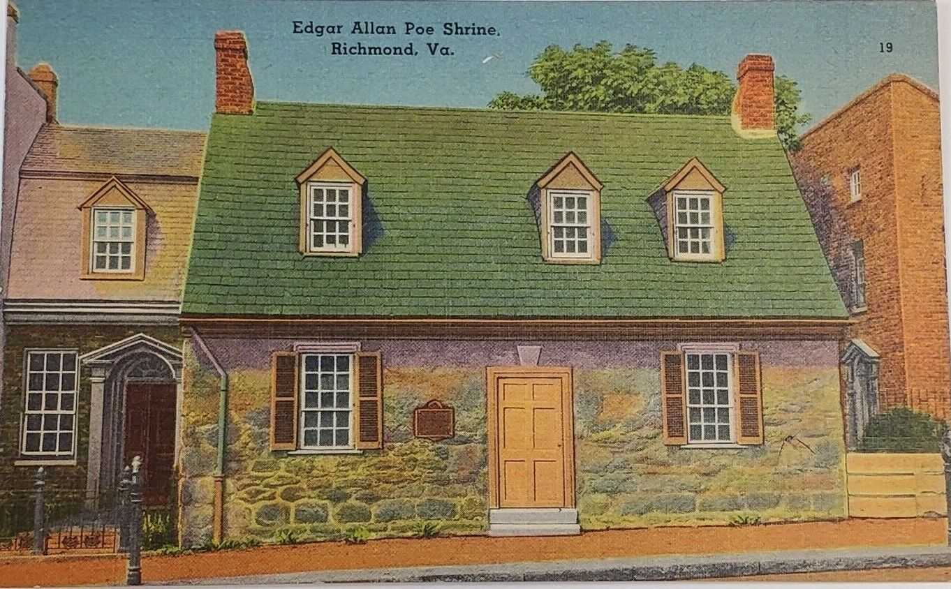 1940s Edgar Allan Poe Shrine, c.1685, Richmond, Virginia Linen Unposted Postcard