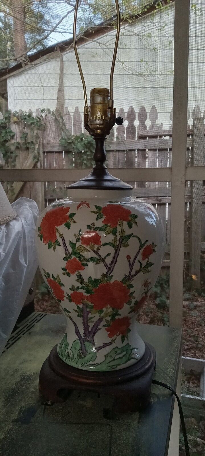 Vintage Wildwood Hand Painted Ginger Jar Vase Table Lamp (Shade Included)