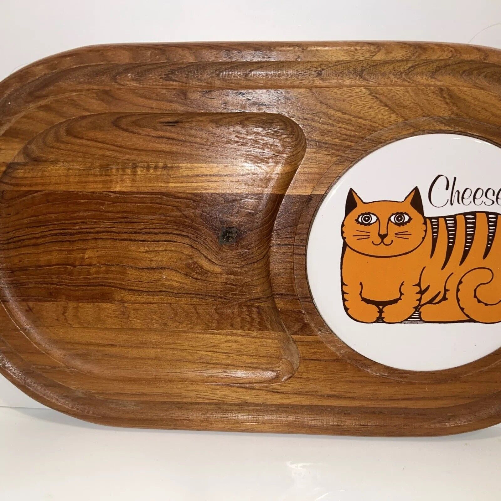 Vintage Dolphin Teak Cheese Board with Floral Trivet 18” L