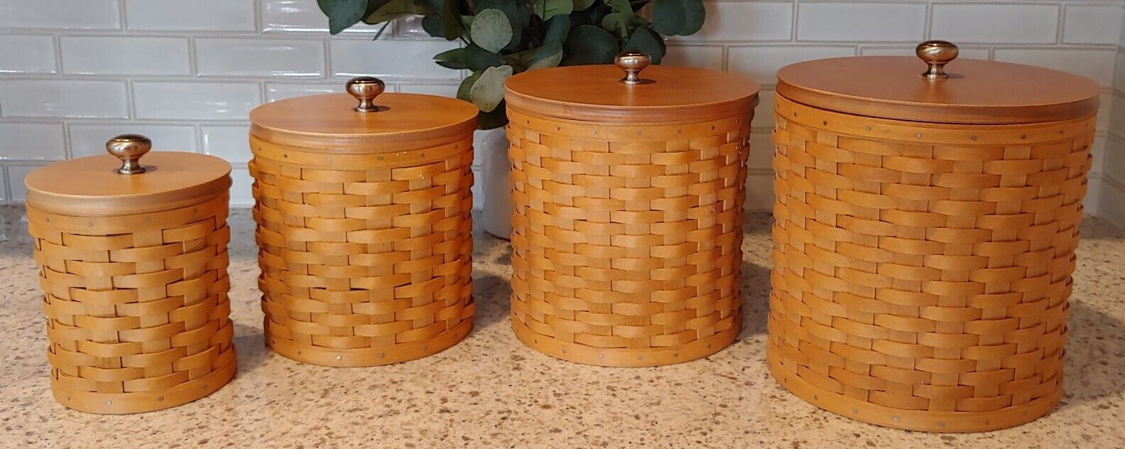 2005 Longaberger Counter or Pantry Canister Set with Lids & Plastic Protectors