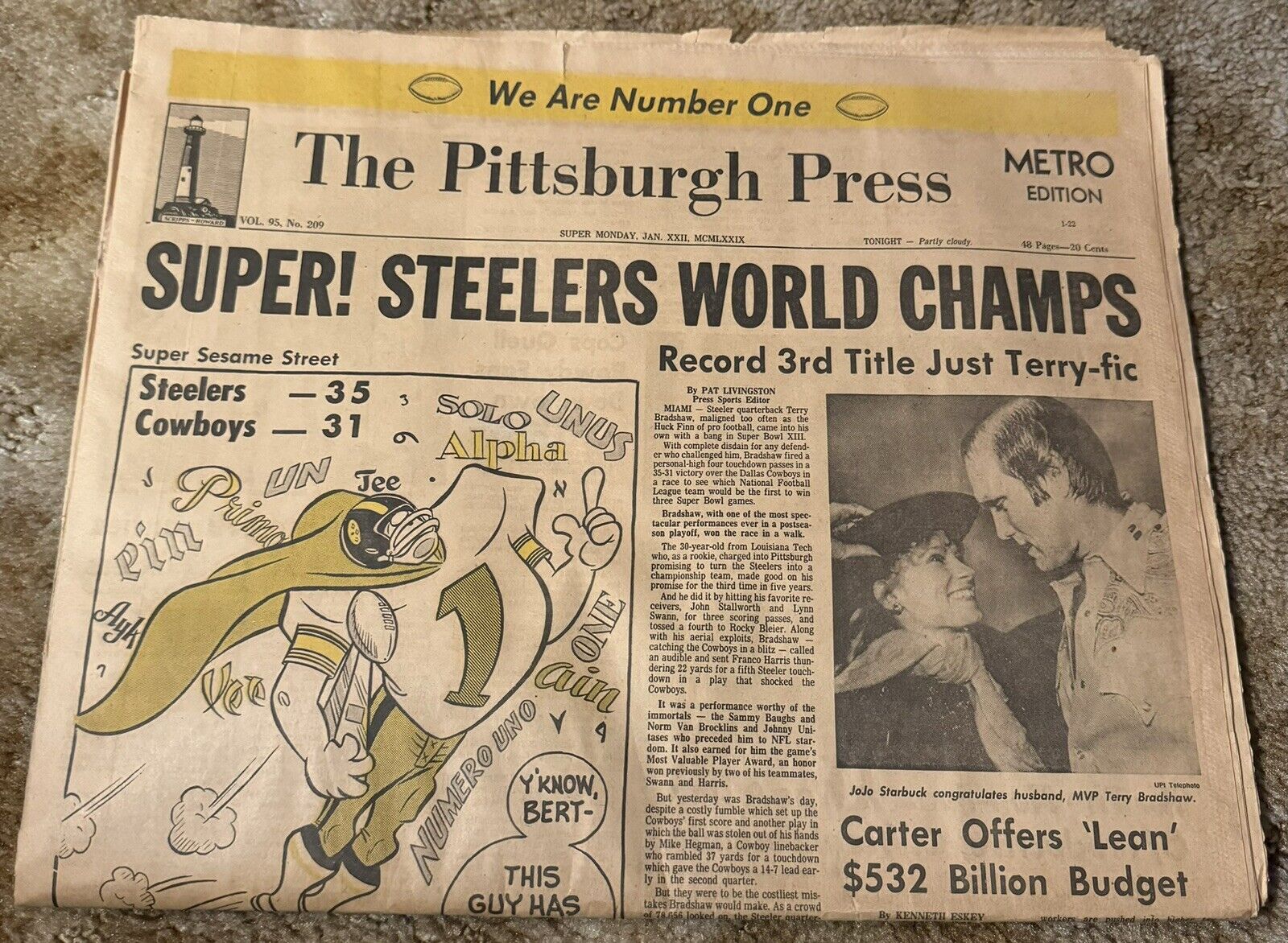 1979 Pittsburgh Press Steelers Super Bowl XIII Victory Full paper METRO Edition