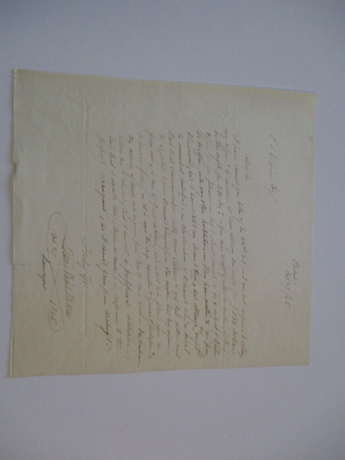 ANTIQUE LETTER BY FROM DAVID PAUL BROWN AMERICAN LAWYER 19TH CENTURY 1865 RARE