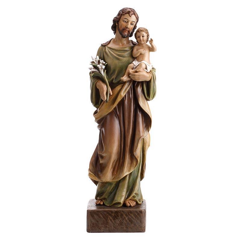 Saint Joseph and Child Val Gardena Resin Garden Statue, 22 Inch