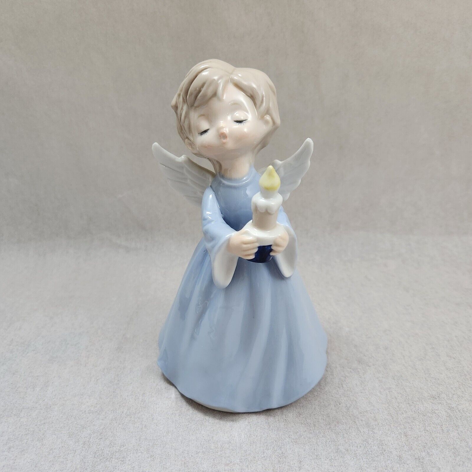 Vintage Singing Angel Ceramic Figurine Blue Robe w/ Candle