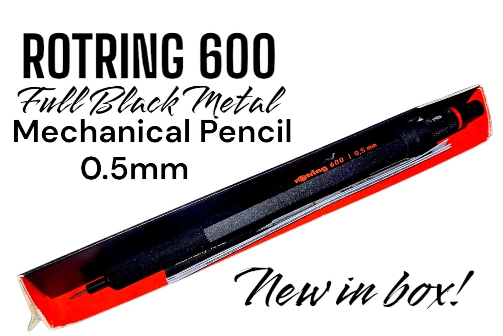 rOtring Germany 600 0.5mm NIB Full Metal Black Barrel Red Logo Mechanical Pencil