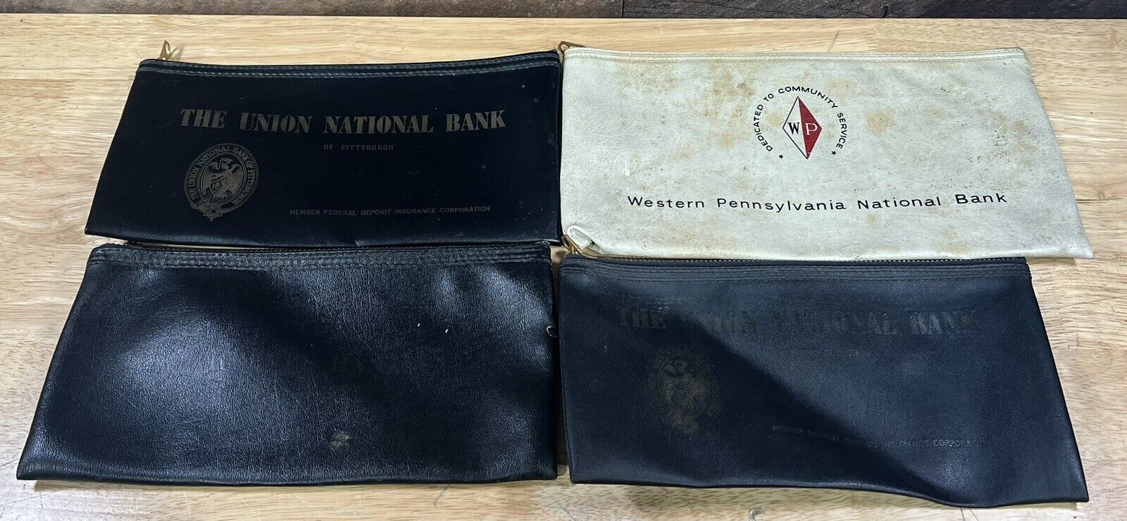 Vintage Lot Of 4 Leather Bank Bags Western PA/union National Bank/Reeves Bank