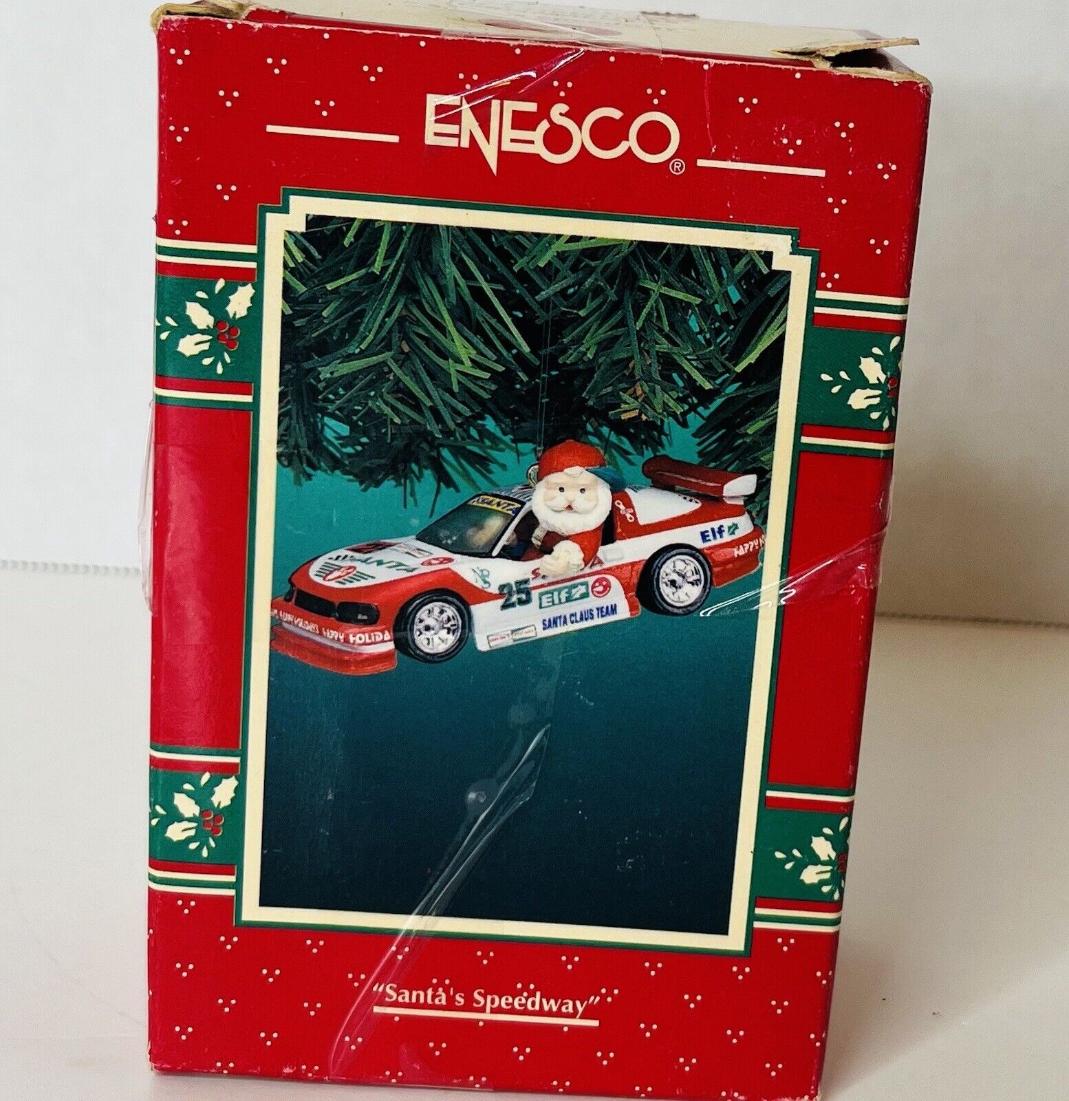 Vintage Enesco￼ 1995 SANTA’s SPEEDWAY: NASCAR Racing Car Stock Car Christmas