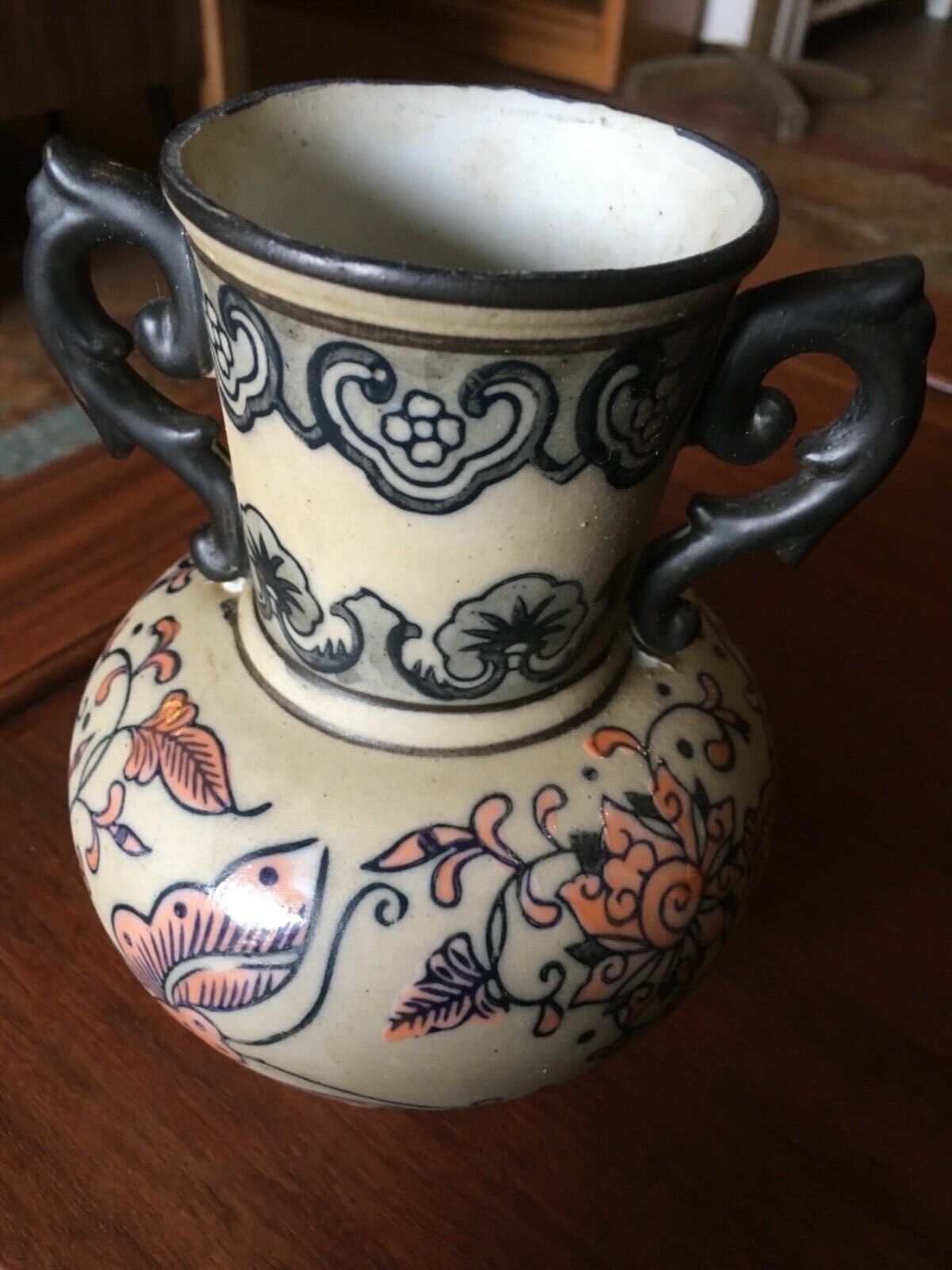 Vintage bohemian pink blue pottery  Butterflies butterfly vase