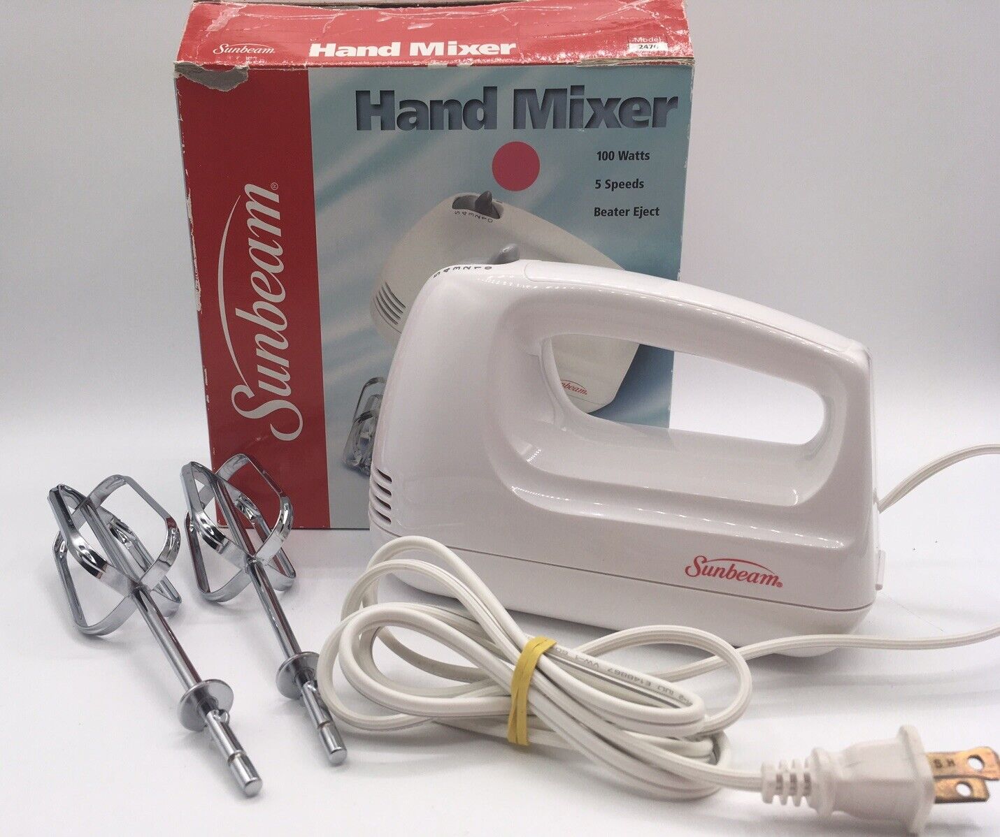Vintage 2001 Sunbeam Handheld Electric Corded Mixer Blender Model 2470. In box
