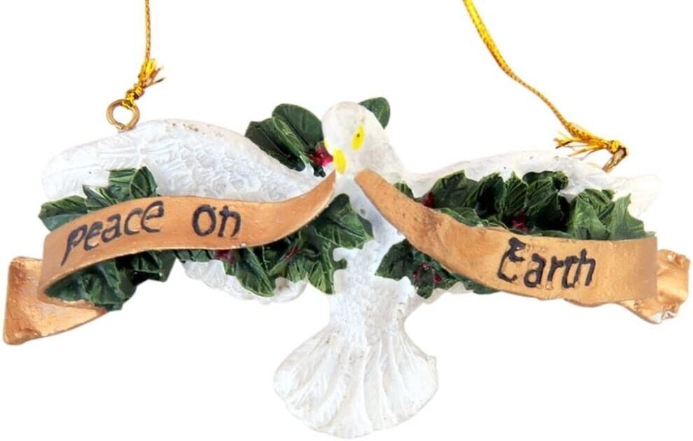 The Holy Dove with Peace on Earth Banner Resin Christmas Ornament