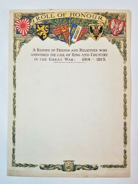 WWI British Roll of Honour 1914-1915 Great War King & Country blank ORIGINAL  